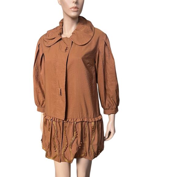 CHLOE Cape Tunic Dress Jacket Size M Vintage Long Sleeves Crystal Button Closure